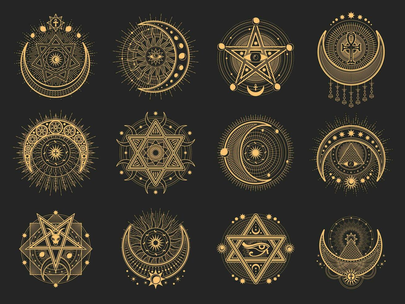 Magic esoteric and occult symbols or icons vector