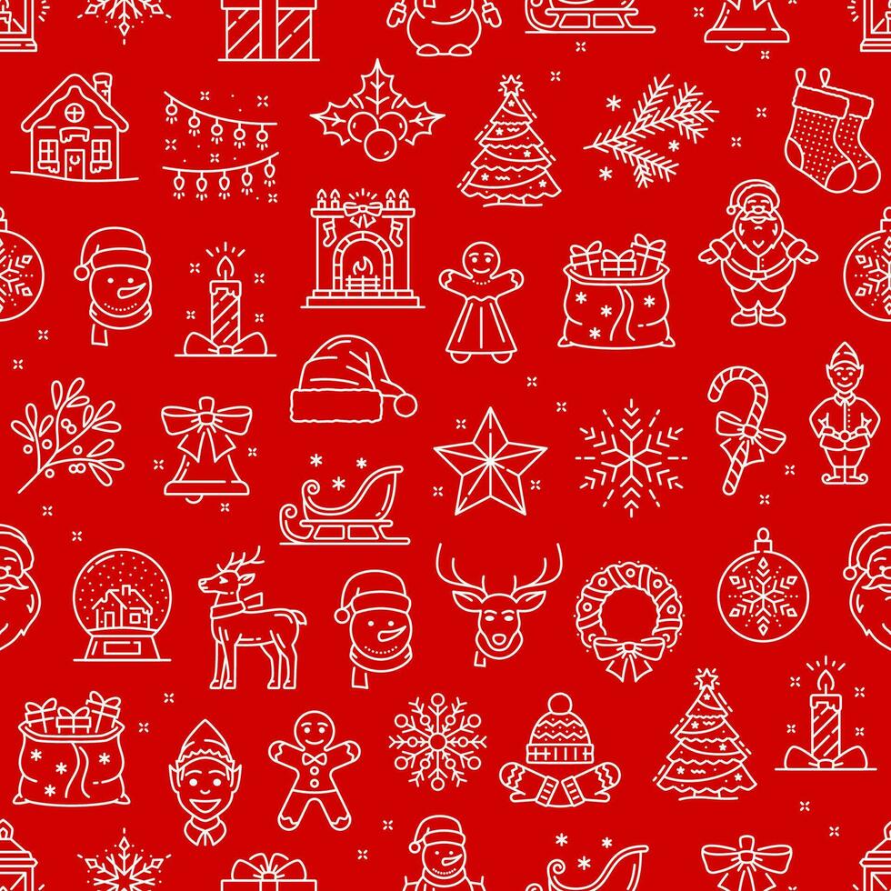 Christmas line symbols seamless pattern background vector