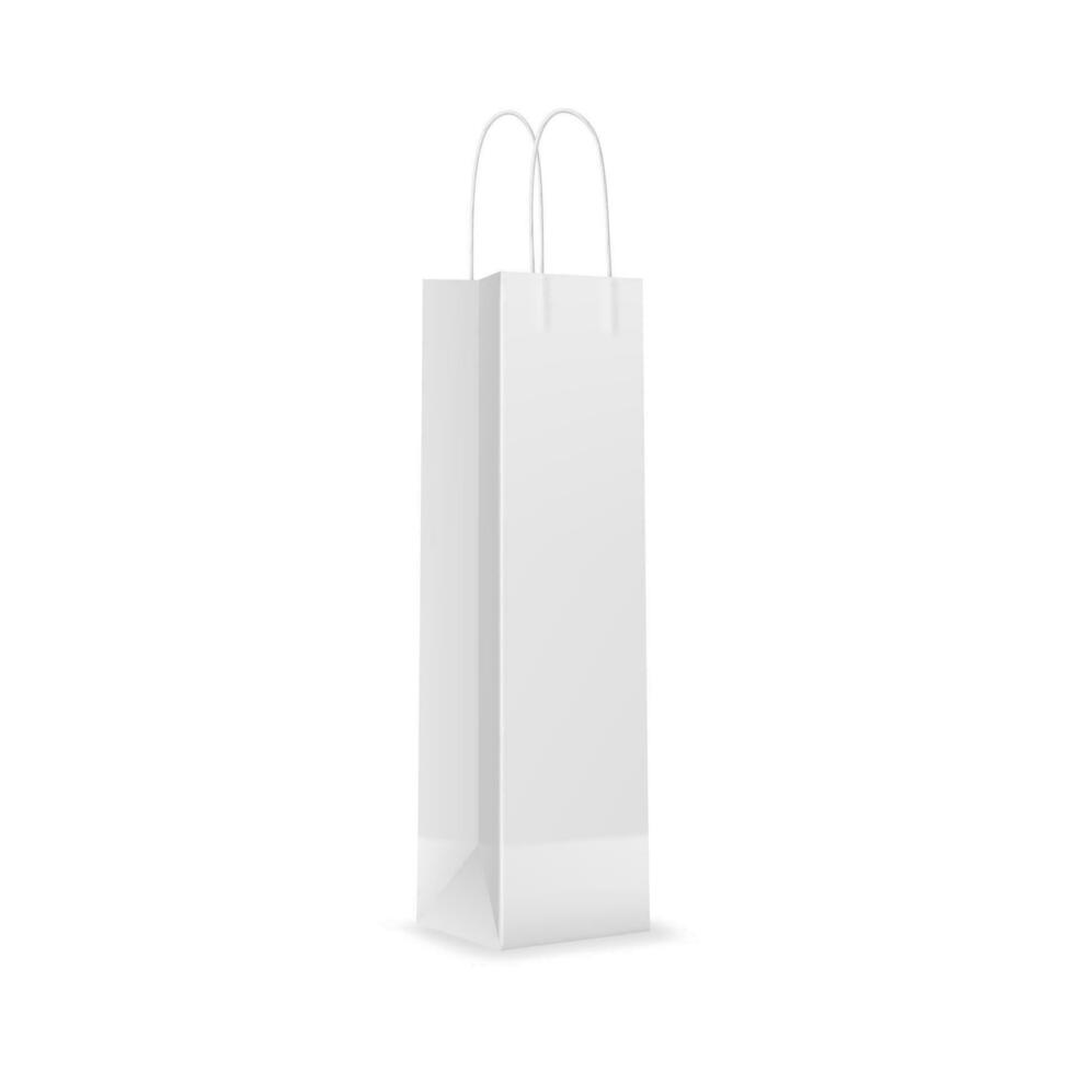 White paper narrow shopping bag with handle mockup vector