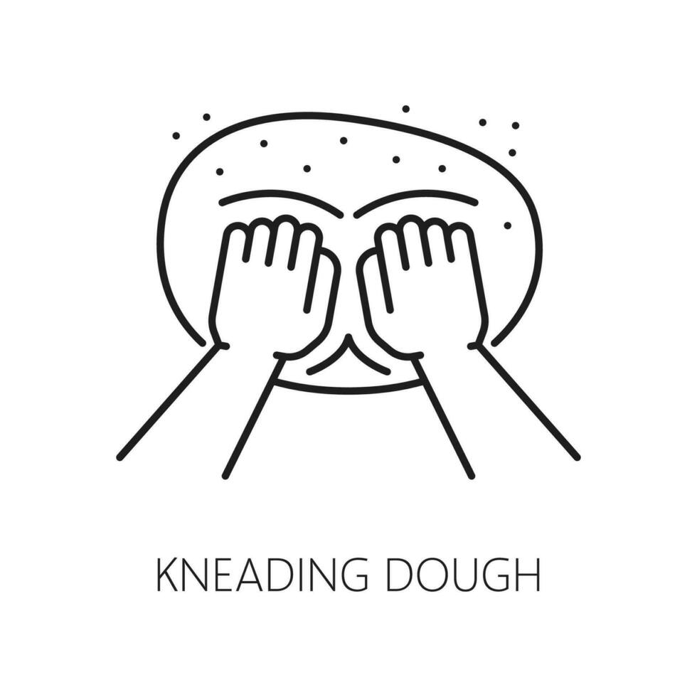 Hands kneading dough for bread cooking, outline vector