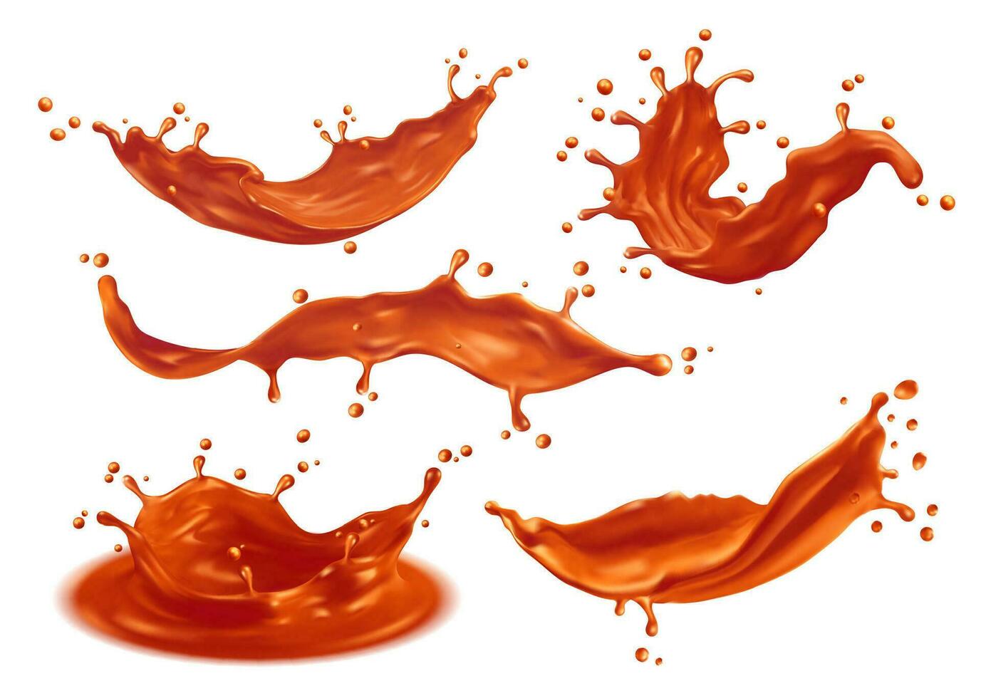 Caramel sauce syrup splashes, milk candy, toffee vector