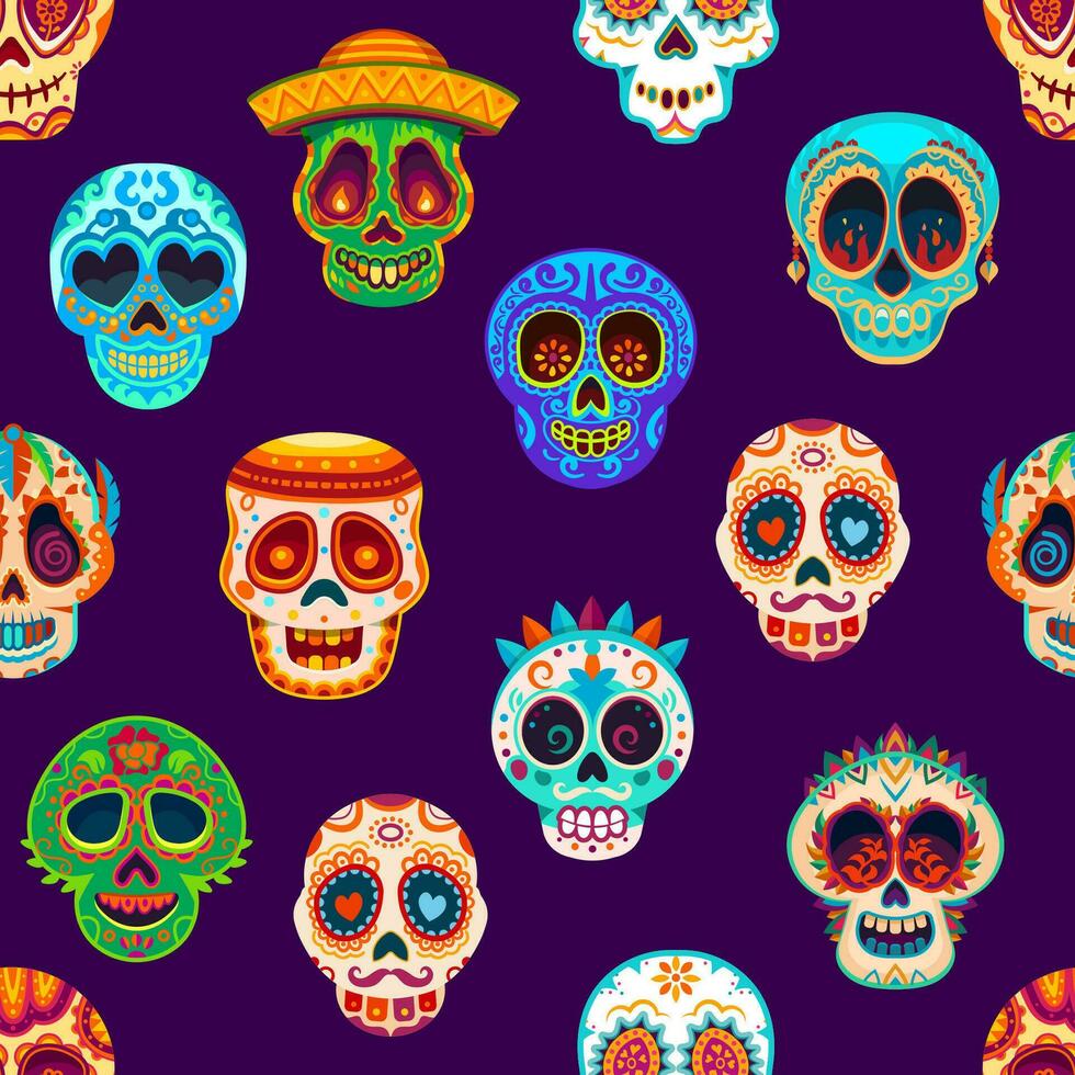 Day Of Dead Mexican skulls seamless pattern vector