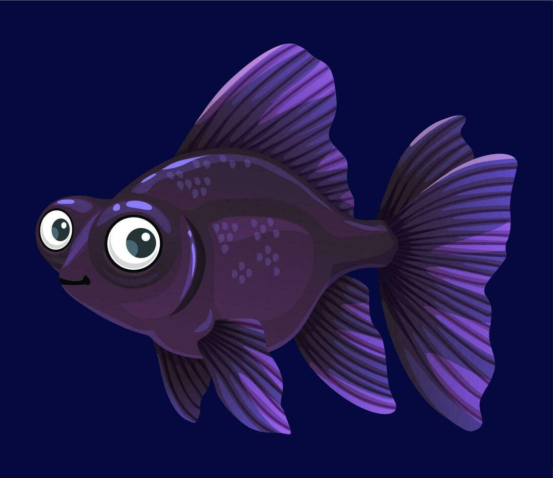 Cartoon veiltail telescope aquarium fish character vector