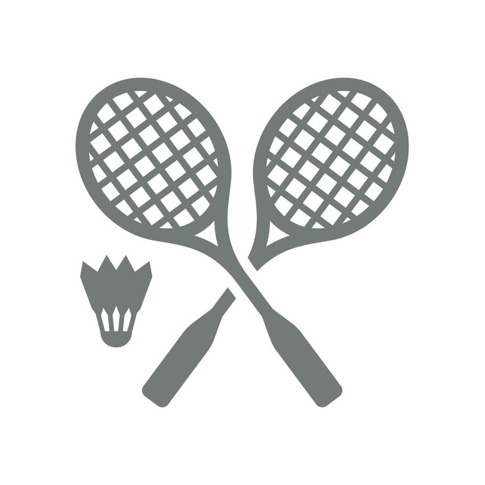 Badminton crossed racquets and shuttlecock icon. Birdie or shuttle feather sport symbol. vector