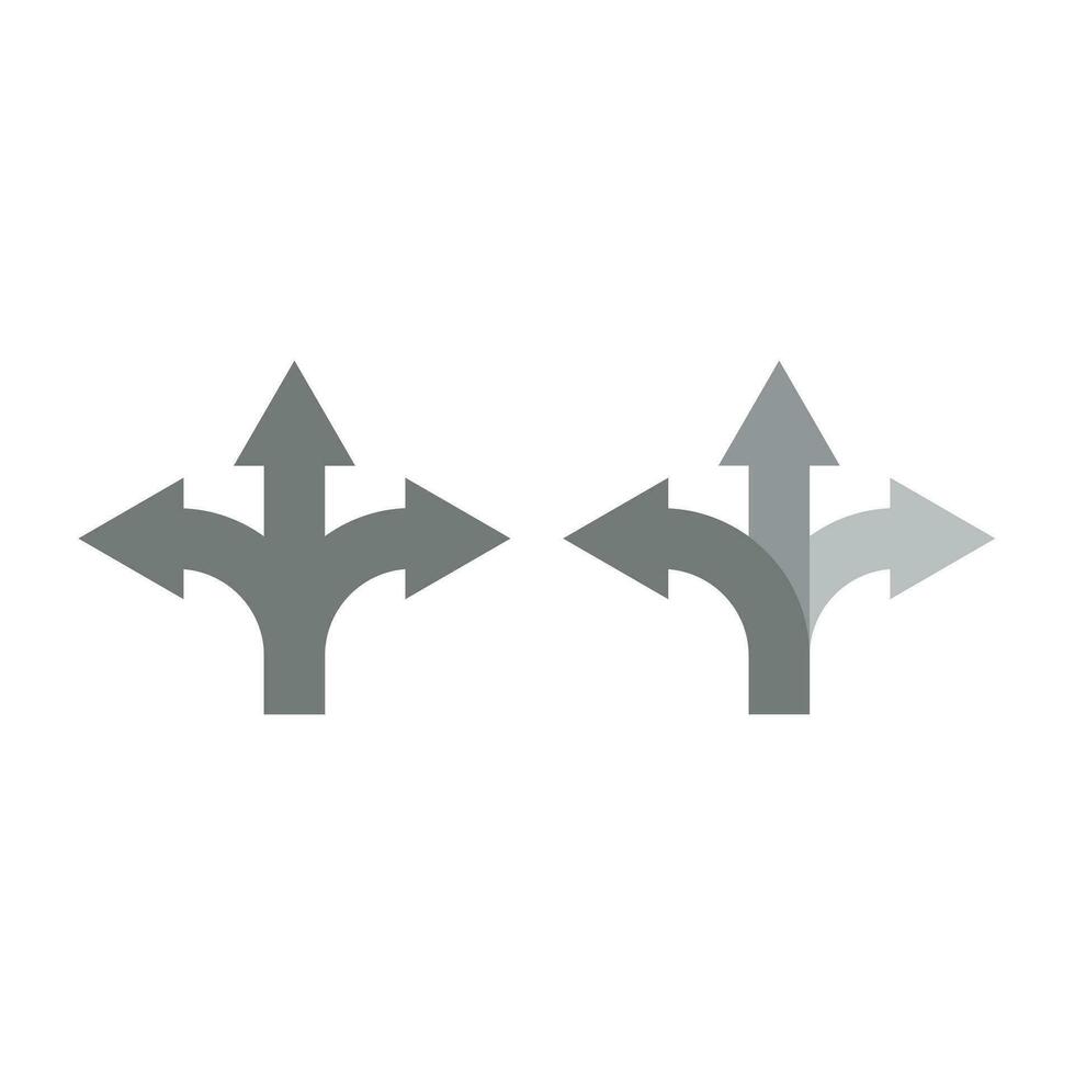Three headed arrow vector icon. Split arrow, three-way pat and flexibility symbol.