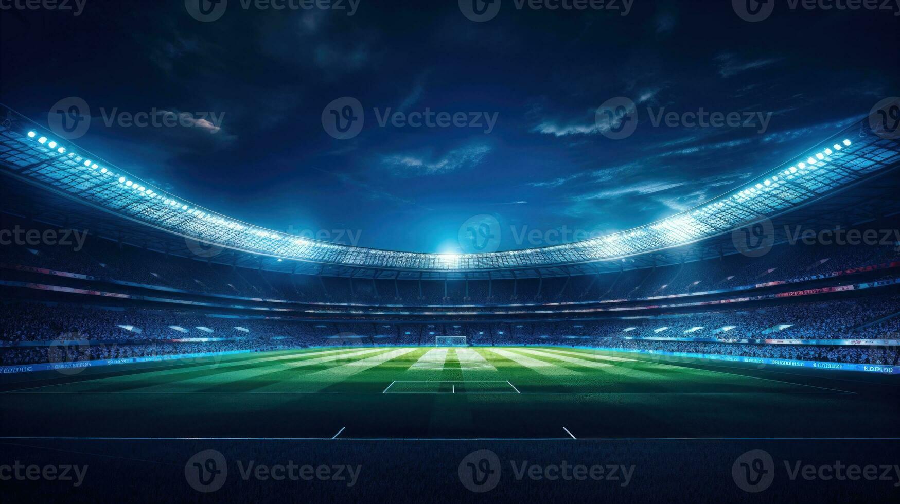 un visualmente maravilloso composición de un Deportes lugar de eventos iluminado por azul luces ai generado foto