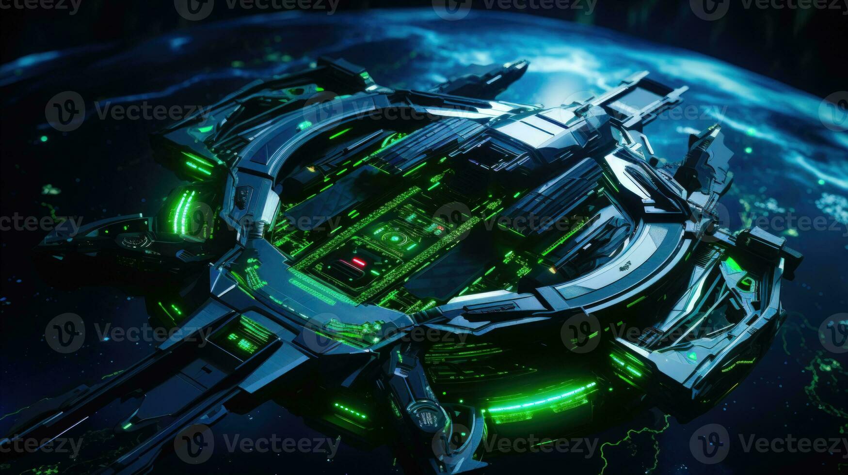 Futuristic Space Station Observatory with a Holographic Map of Countries AI Generated photo