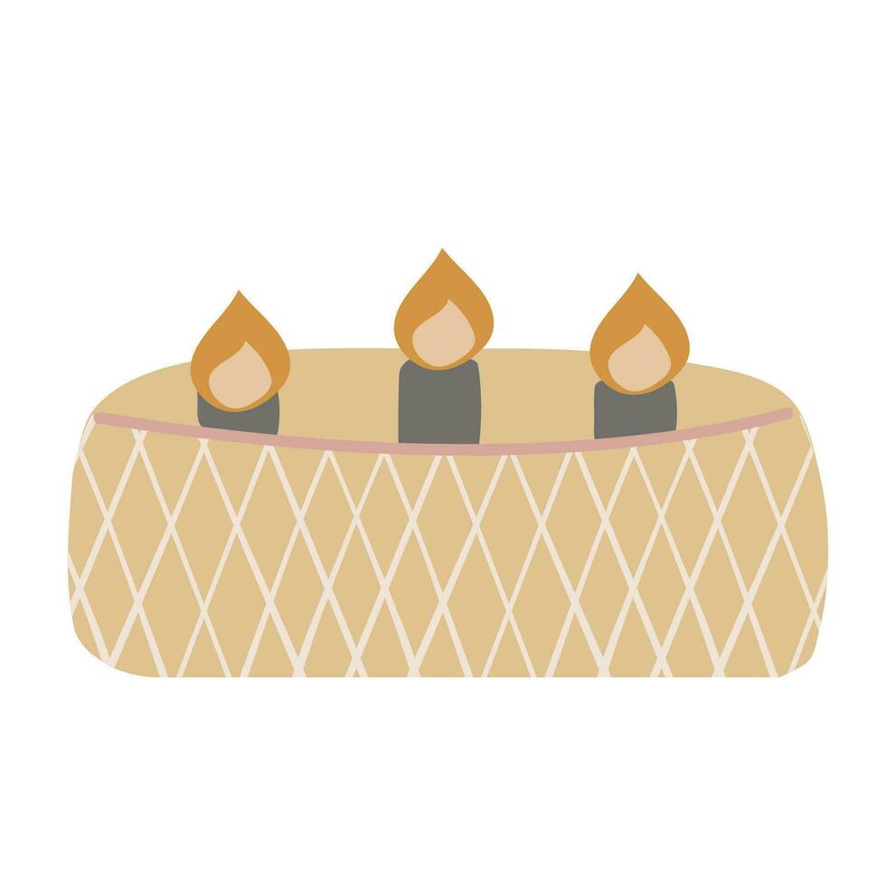 Wax candle. Christmas, spa, winter holiday, new year, home decoration. vector