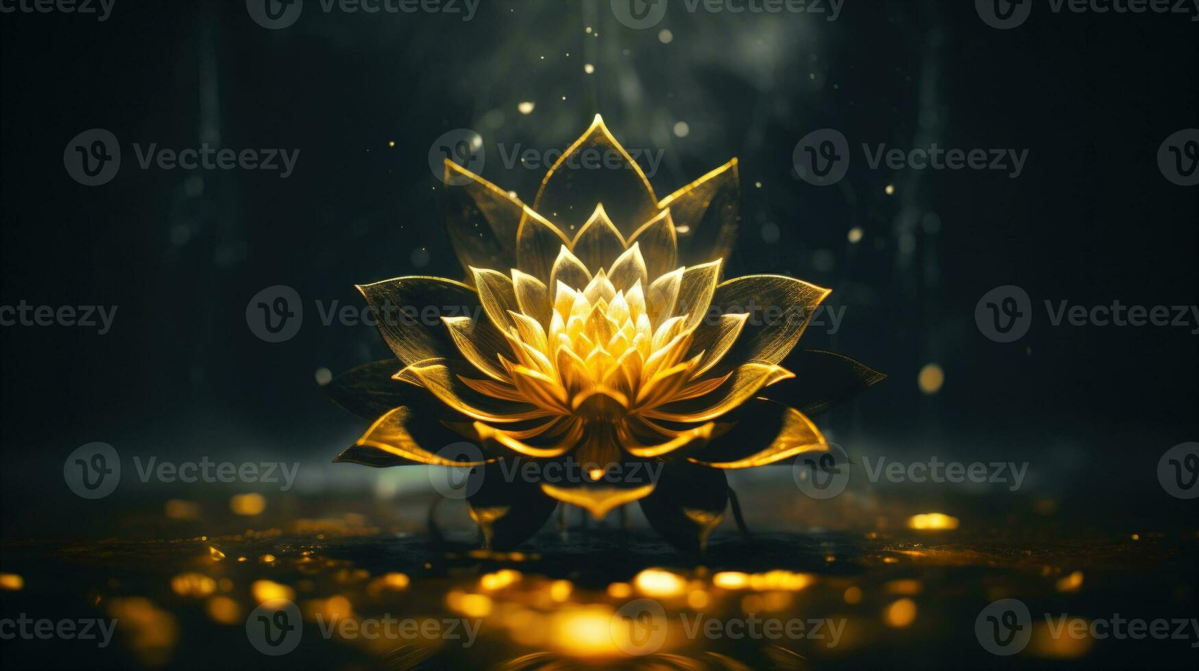 Golden Lotus Flower on Black Background A Stunning Illustration of Meditation AI Generated photo
