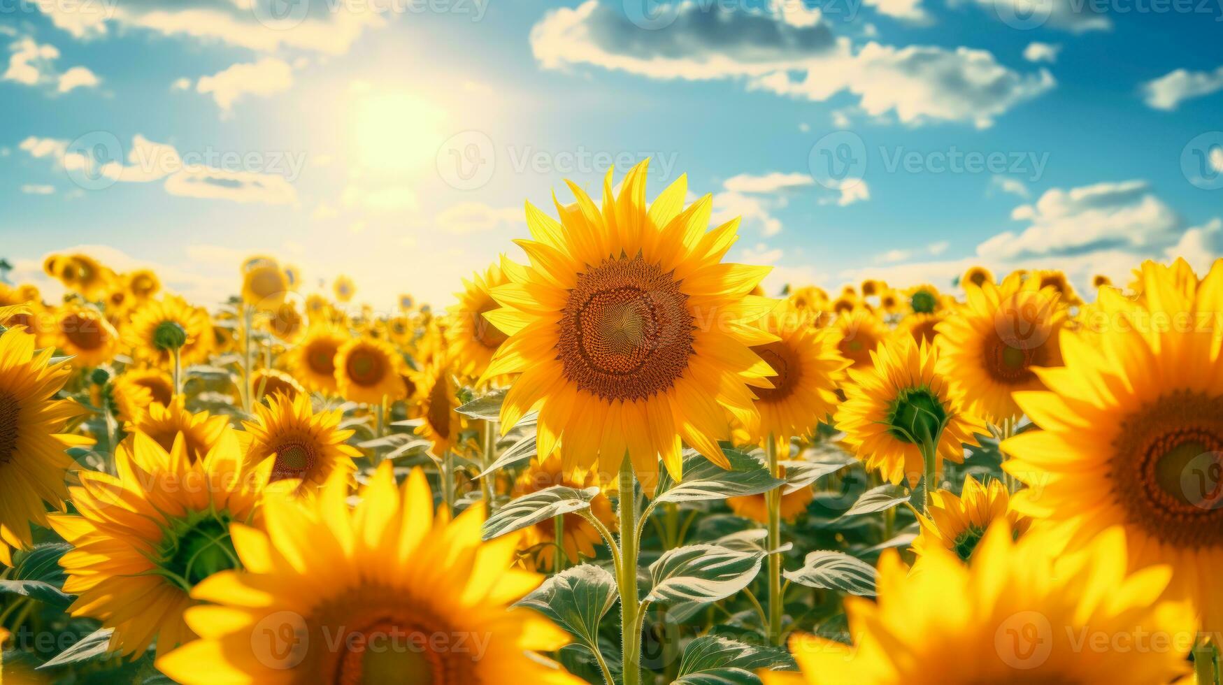 girasol paraíso campos de oro y naturalezas esplendor en un soleado paisaje ai generado foto