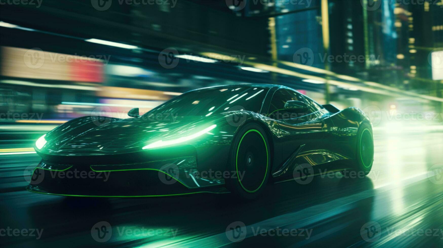 Futuristic Self Driving Car Navigating Busy City Streets with Precision and Speed AI Generated photo