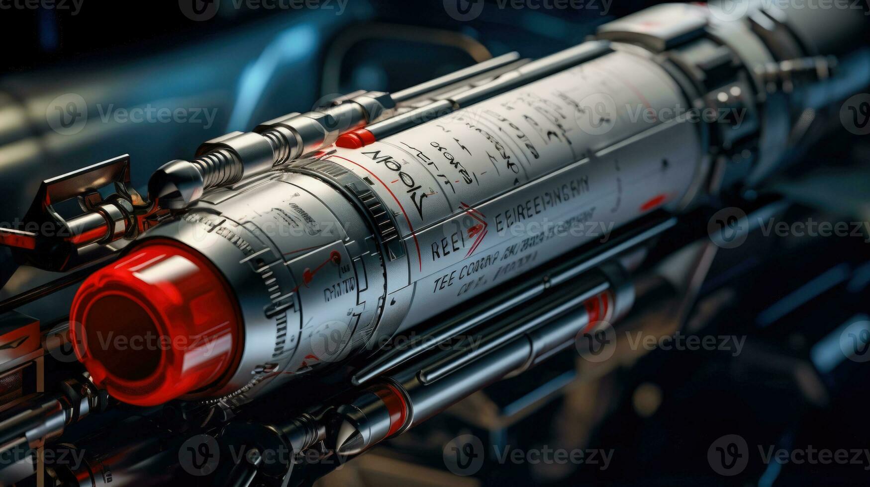 A close up of the serial number and the markings of a fighter jet missile AI Generated photo