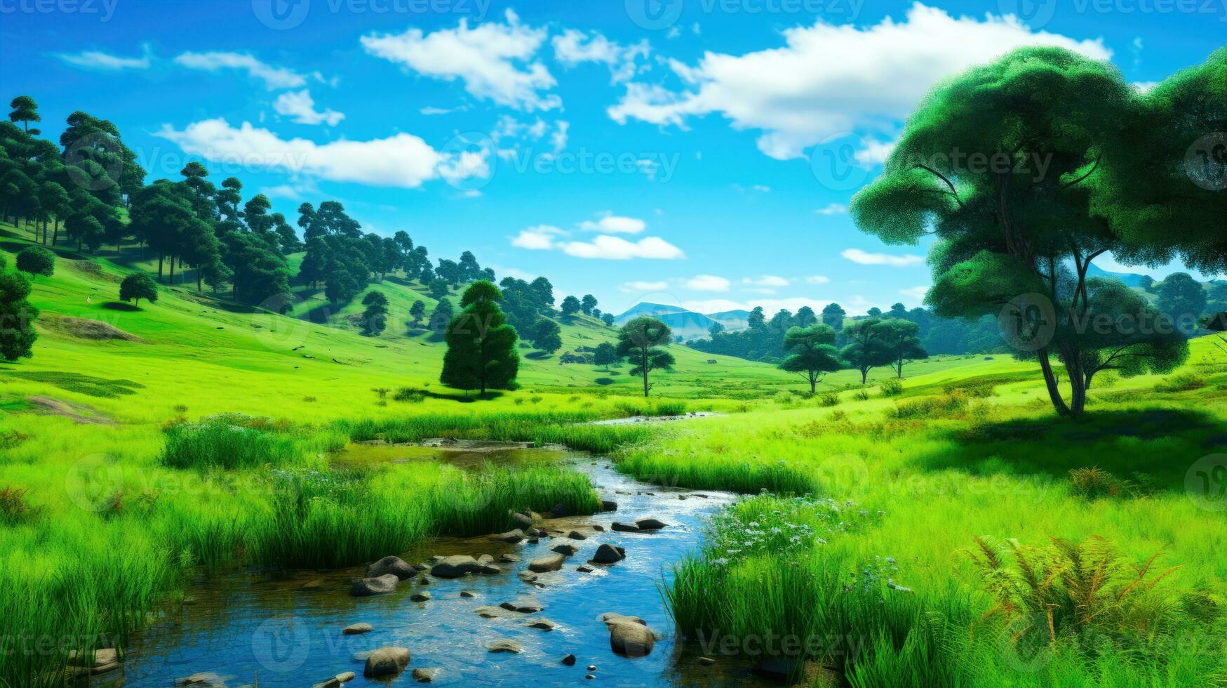 Peaceful Landscapes Calming River View and Open Countryside AI Generated photo