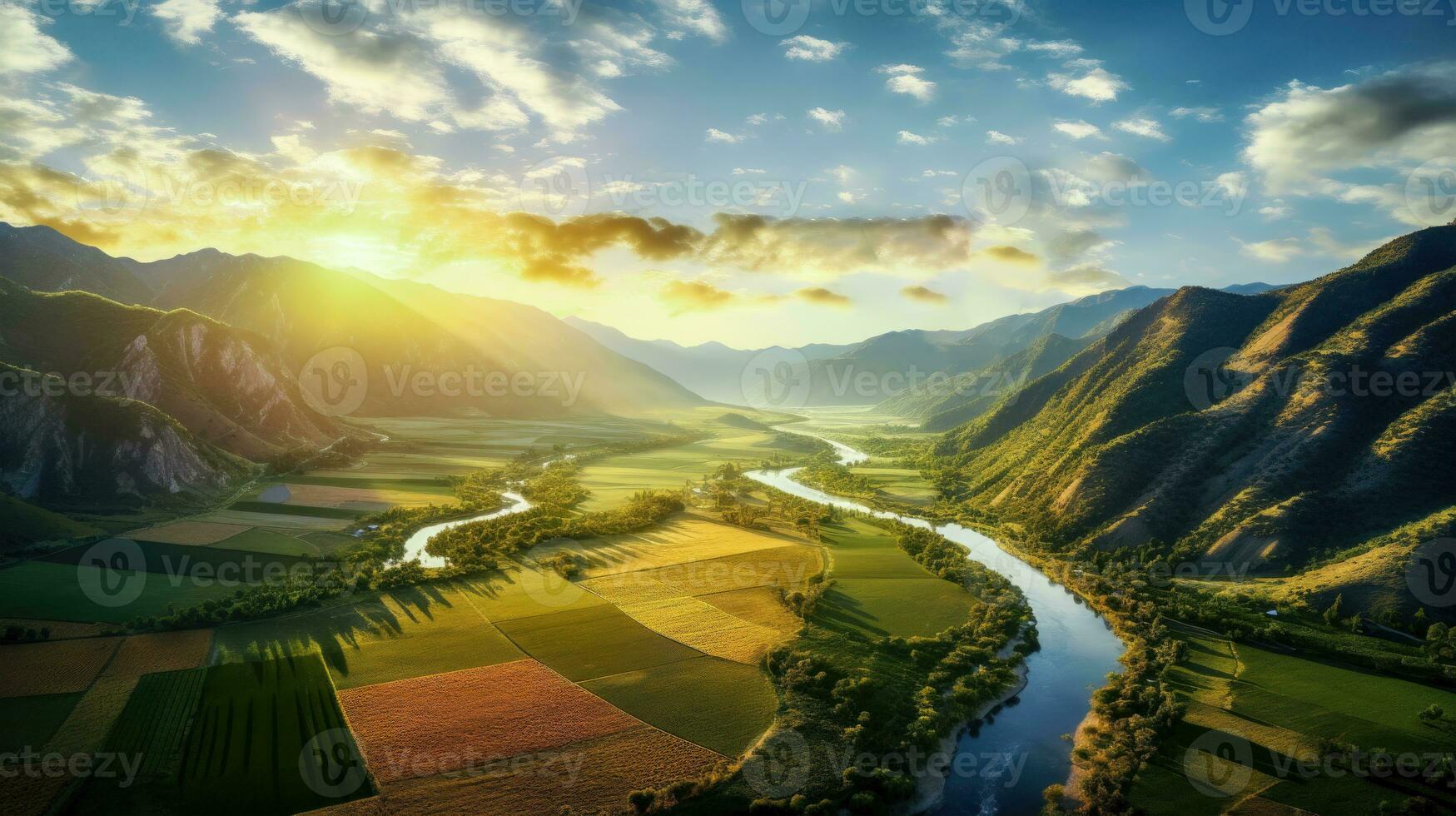 maravilloso vista de Valle y río zumbido fotografía y paisaje belleza detalle ai generado foto