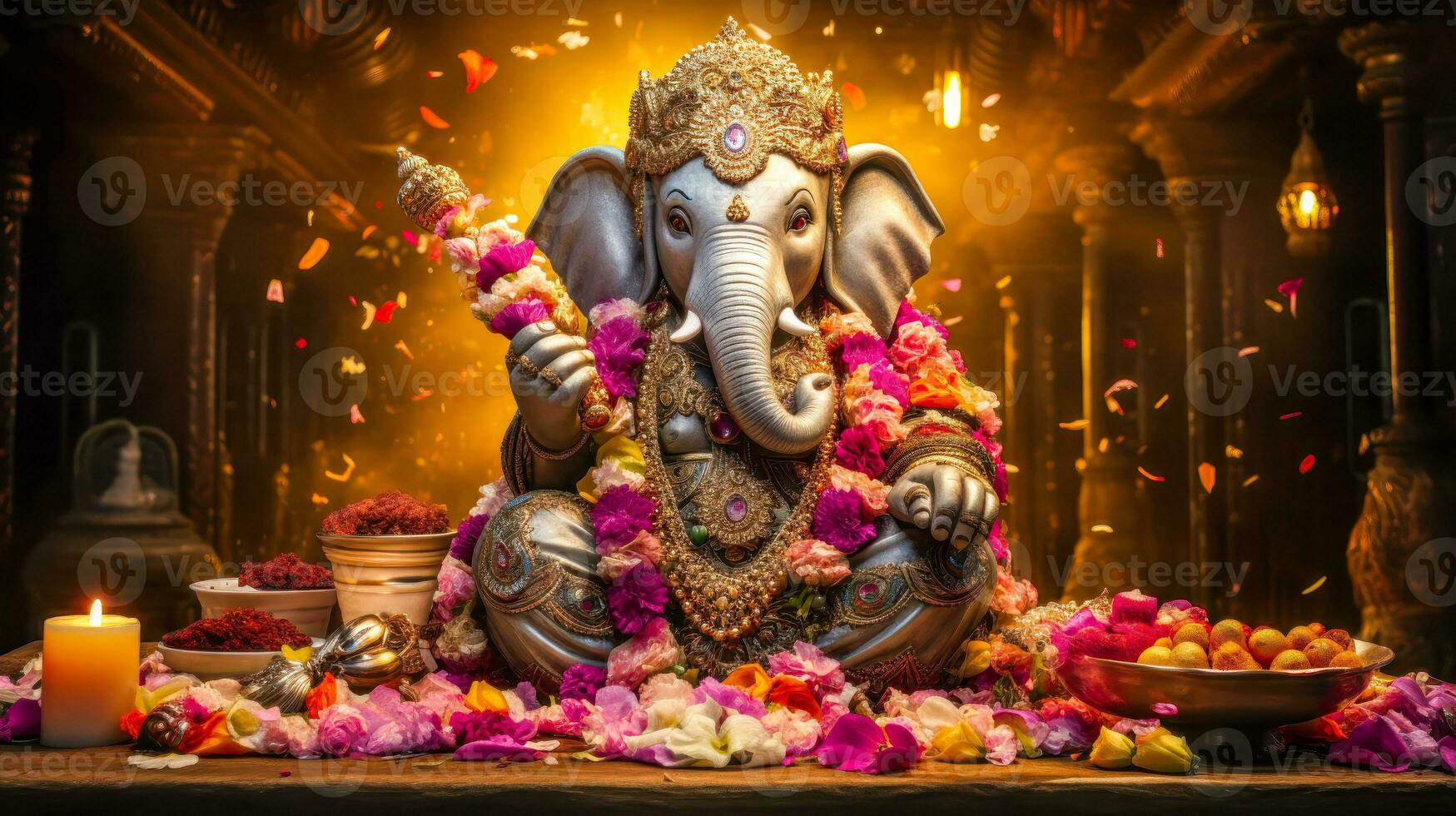 Celebrating Ganesh Chaturthi with Elephant God Idol Lord Ganesh AI Generated photo