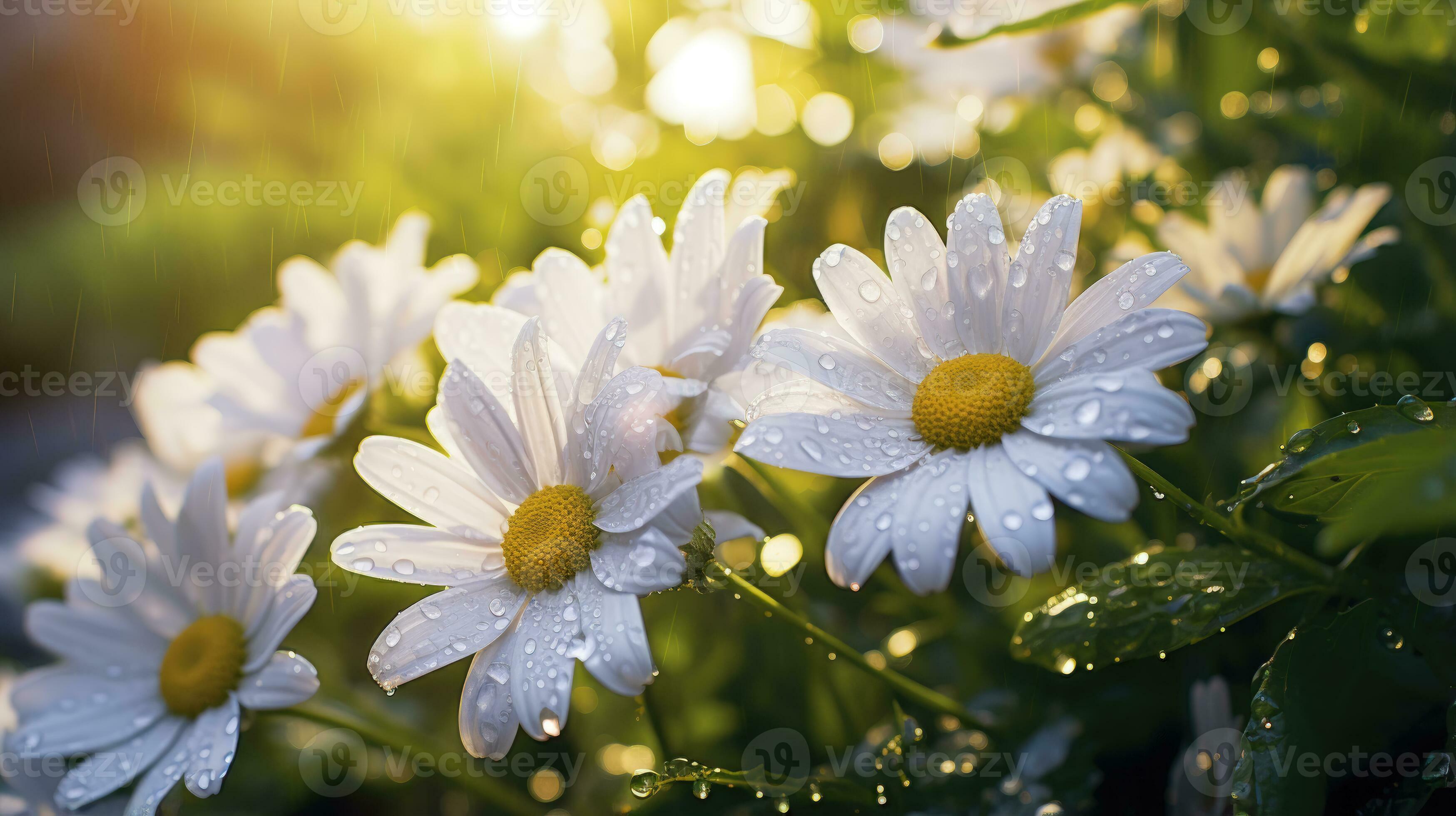 Garden Awakening Daisy Delights and Dewy Freshness in a Floral Serenity