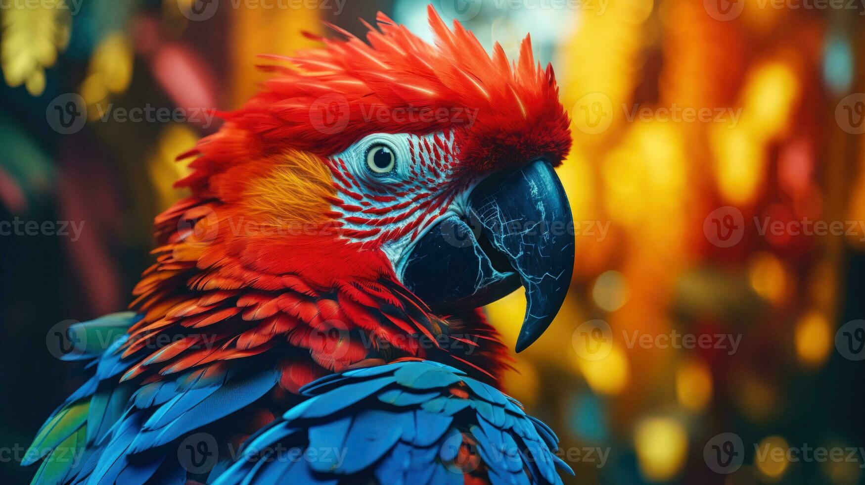 un vibrante Disparo de un rojo guacamayo loro en sus tropical habitat ai generado foto