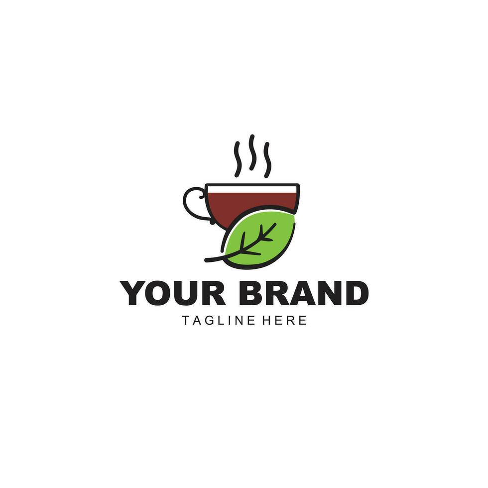 vaso y té hoja logo vector