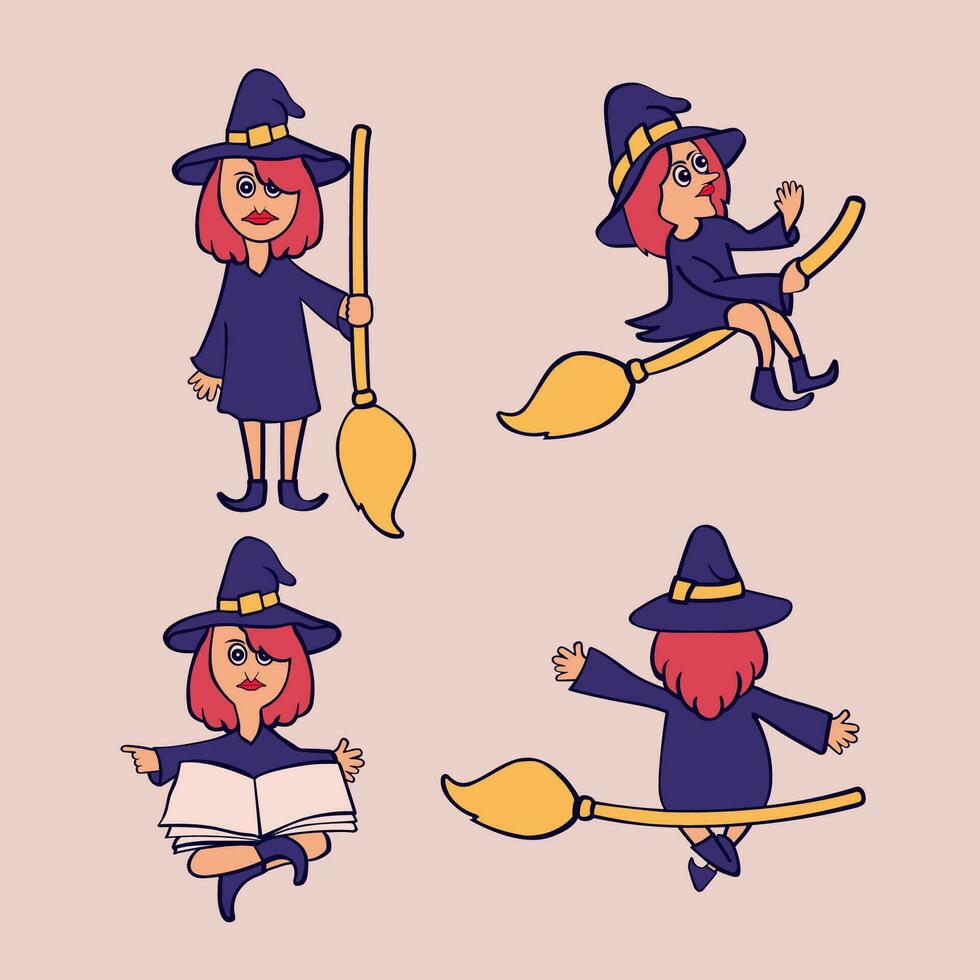 cute witch illustration set vector