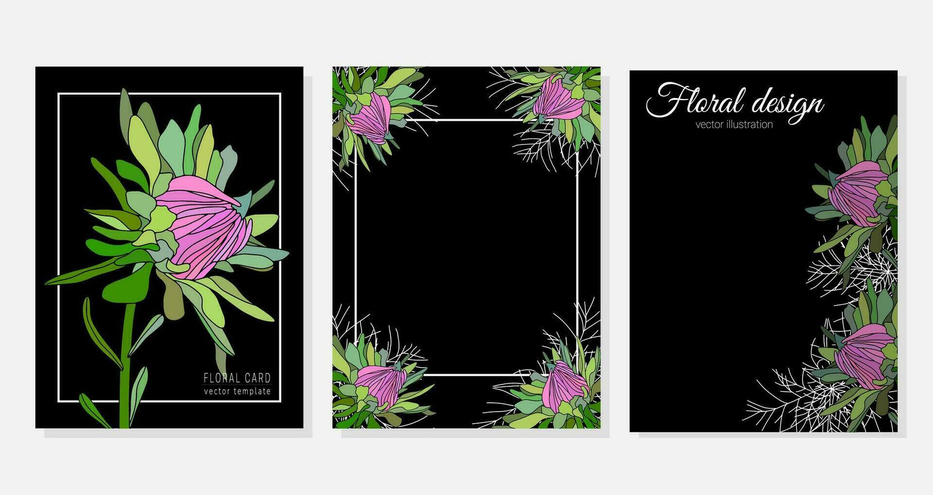 Set of greeting floral cards, botanical backgrounds, covers with fall asters, daisies vector