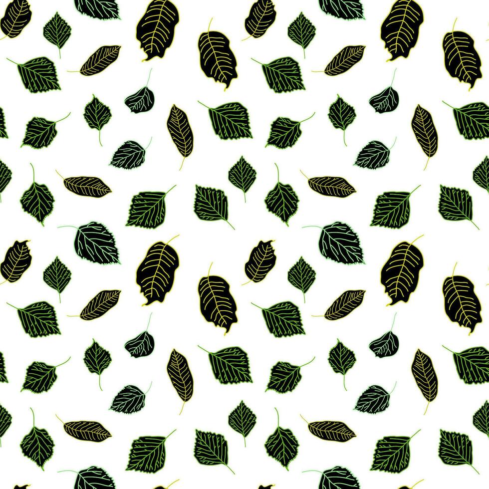 Vector hand drawn seamless pattern of fall leaves of birch, oak, maple, ash trees