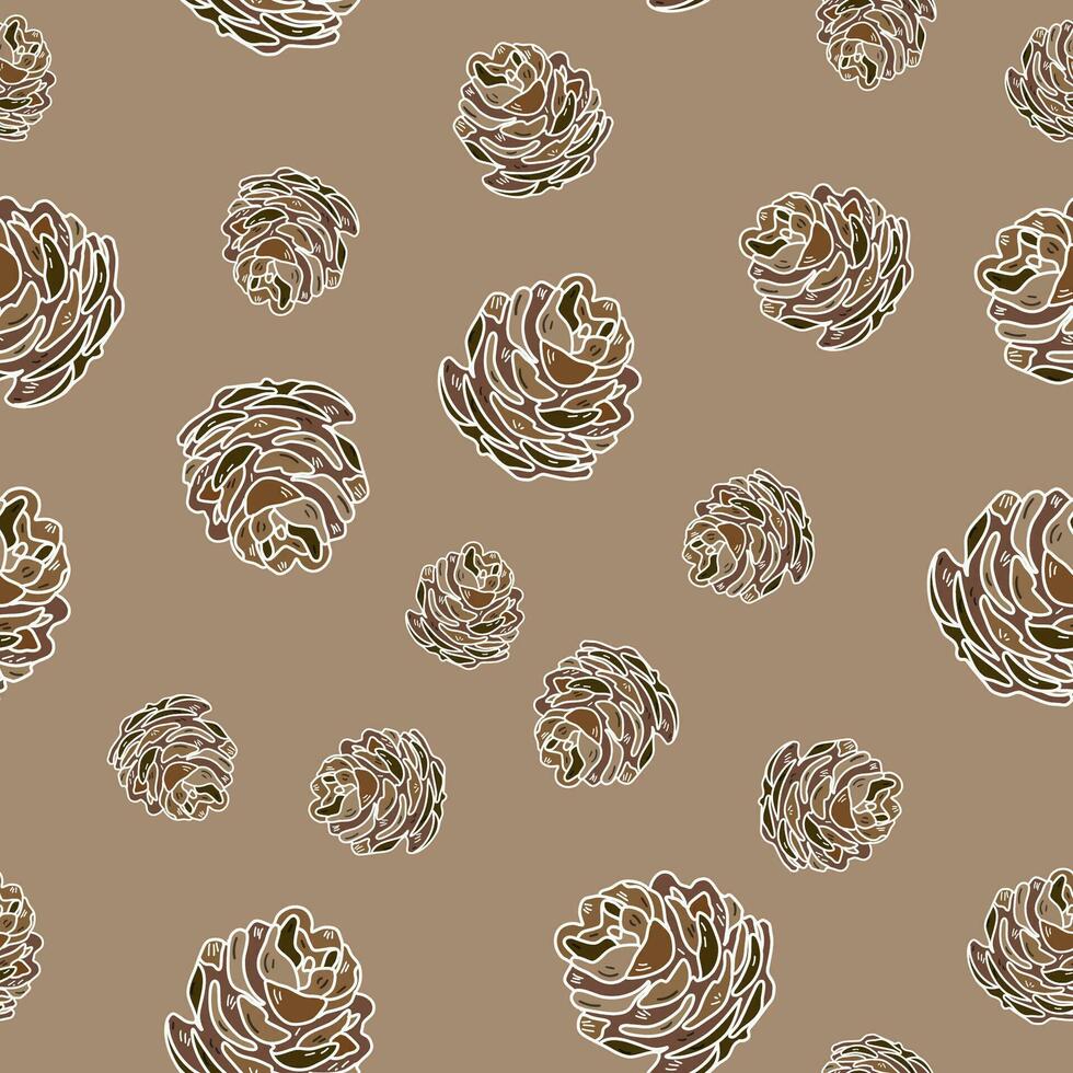 Pine cone seamless pattern. Botanical hand drawn vector background.