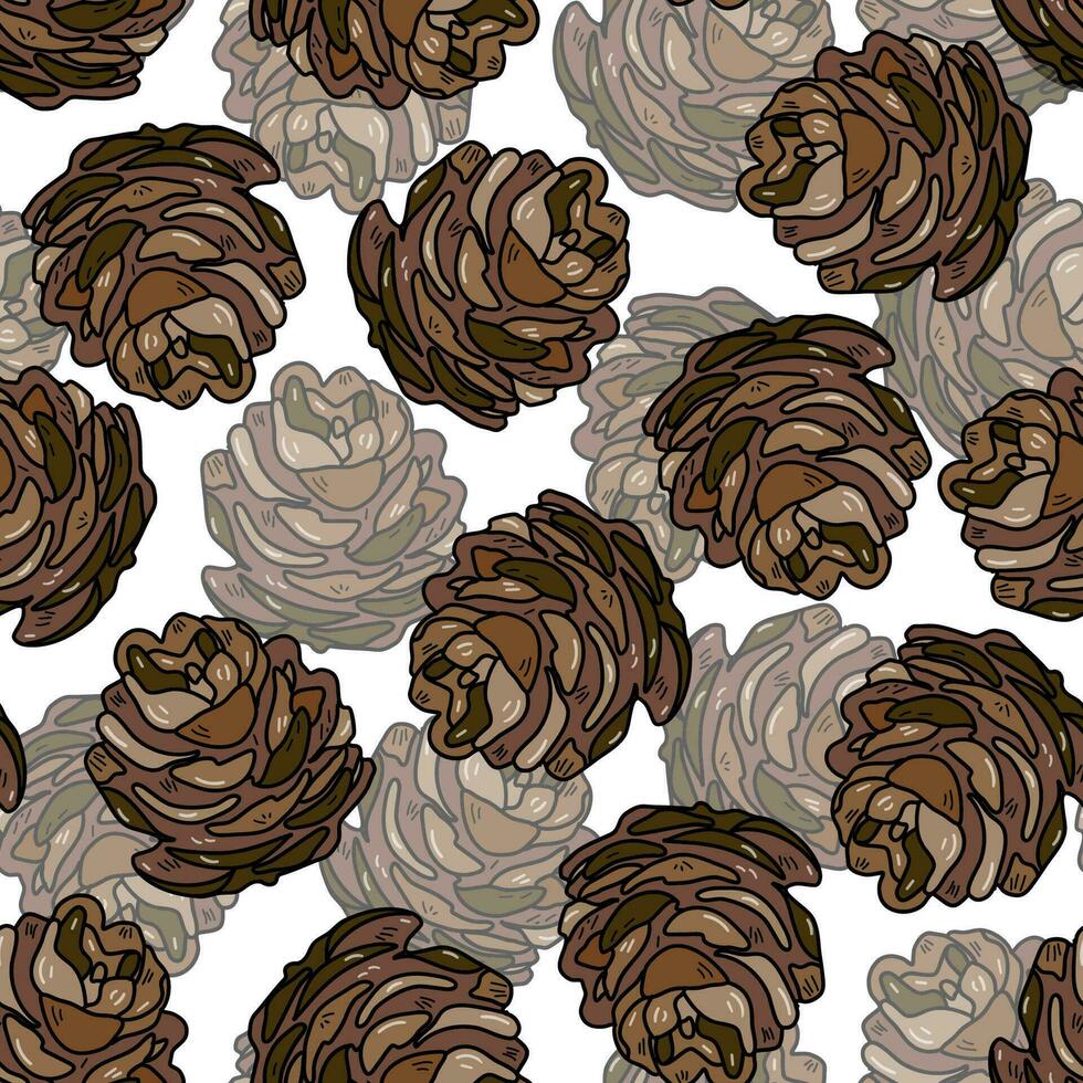 Hand drawn vector seamless pattern with pine cones