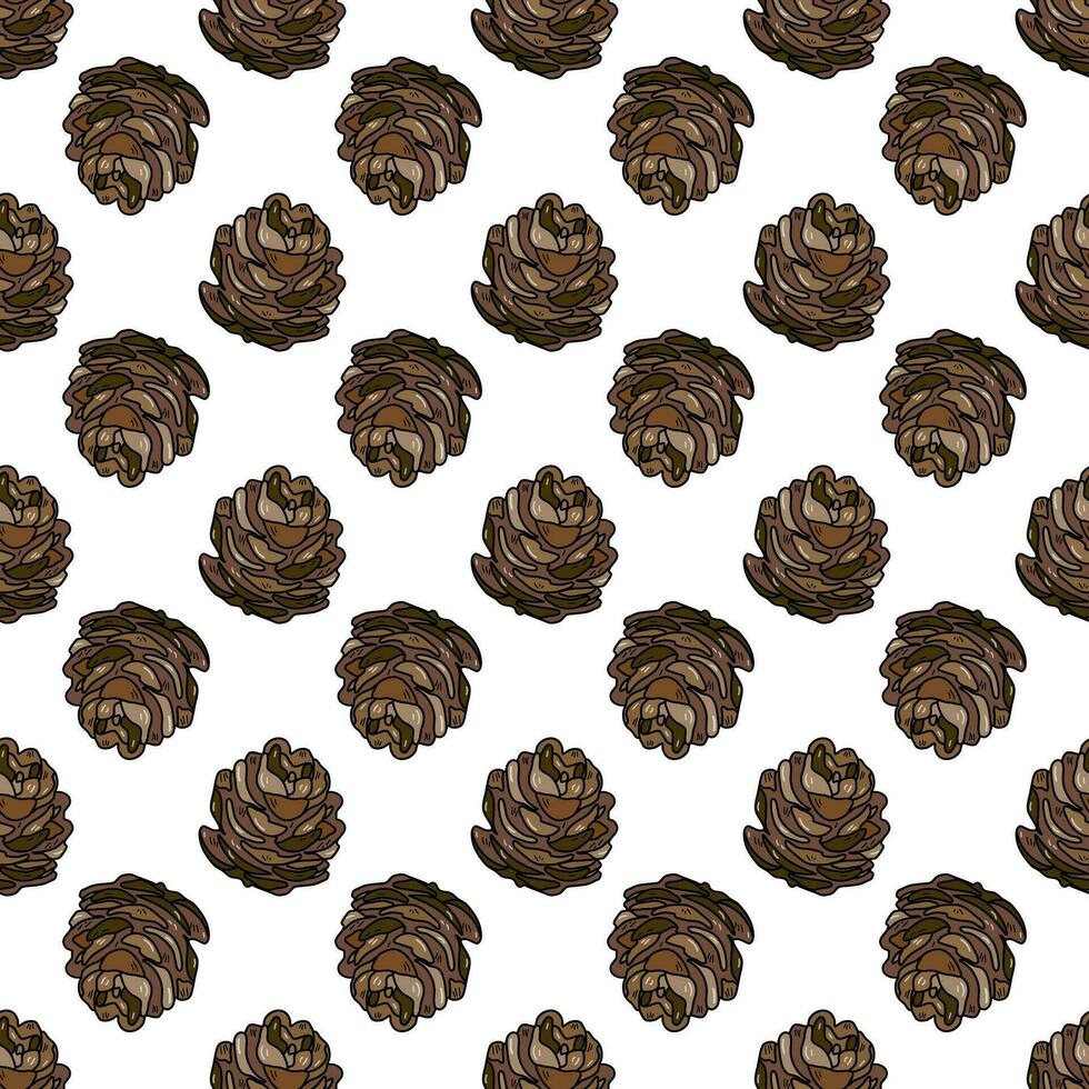 Pine cone seamless pattern. Botanical hand drawn vector background.