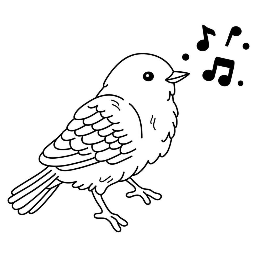 ilustración de vector dibujos animados contorno pájaro canto