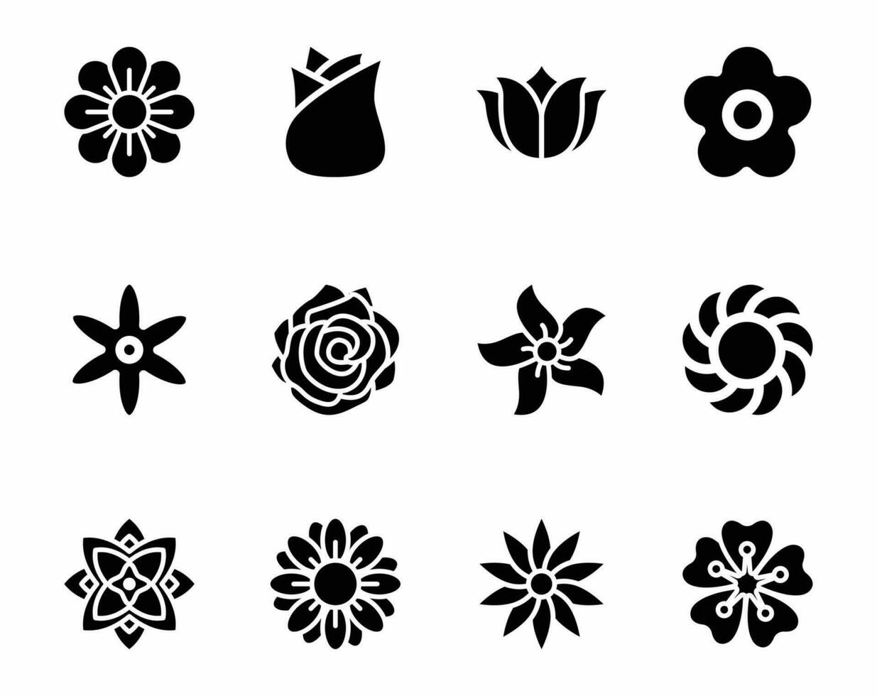 flores silueta plano vector íconos