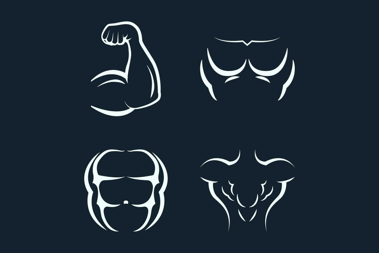 Bodybuilding and muscles vector icons set