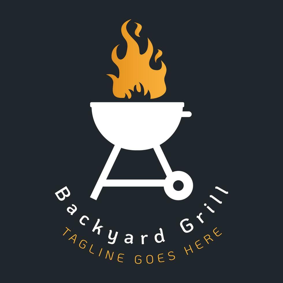 Backyard barbecue grill flat vector logo design