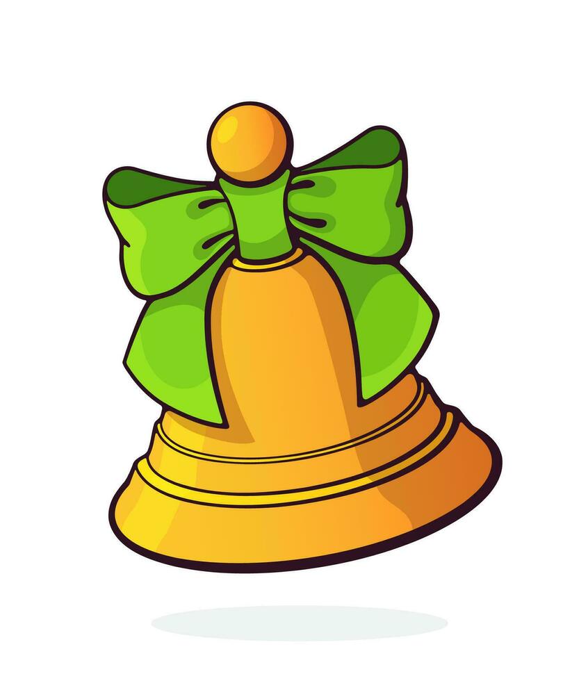 Cartoon illustration of Santa Claus Bell with Ribbon. Hand Drawn vector illustration with outline. Isolated on white background