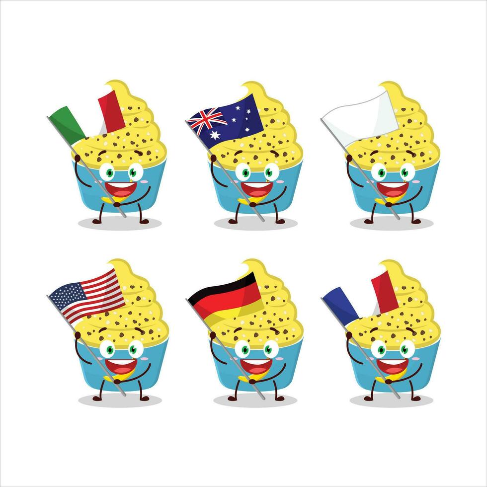 Ice cream banana cup cartoon character bring the flags of various countries vector