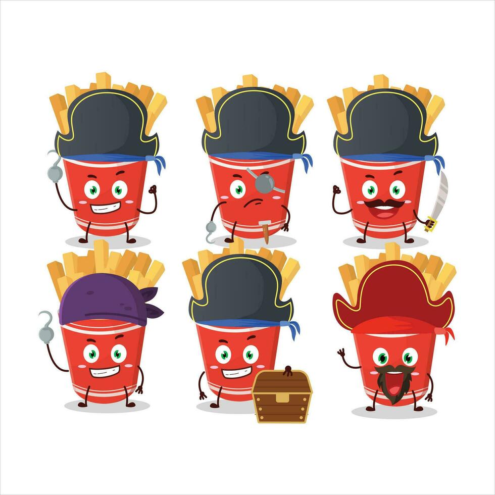 Cartoon character of cup of french fries with various pirates emoticons vector