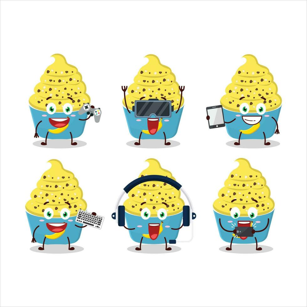 Ice cream banana cup cartoon character are playing games with various cute emoticons vector