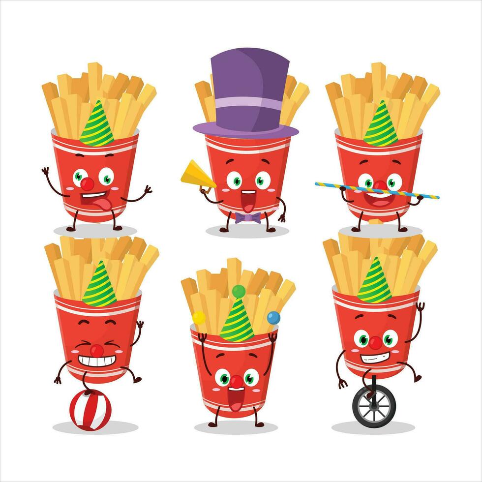 Cartoon character of cup of french fries with various circus shows vector