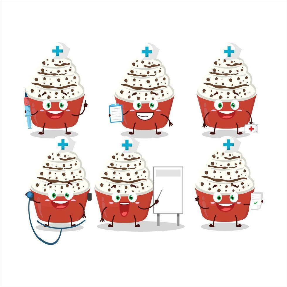 Doctor profession emoticon with ice cream vanilla cup cartoon character vector
