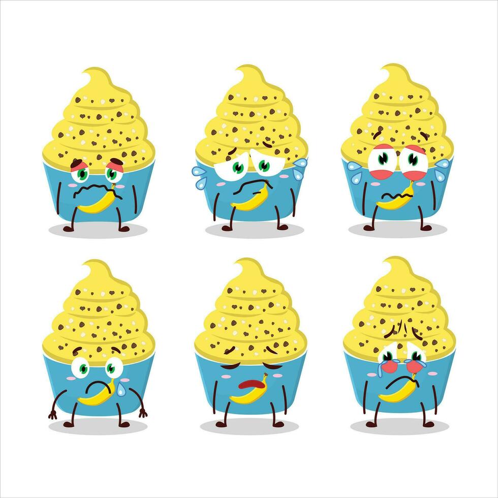 Ice cream banana cup cartoon character with sad expression vector