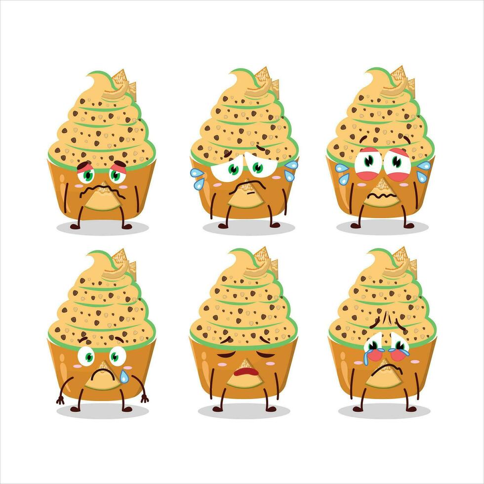 Ice cream melon cup cartoon character with sad expression vector