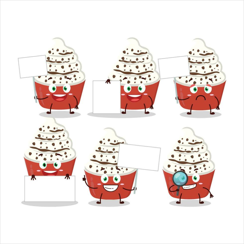 Ice cream vanilla cup cartoon character bring information board vector