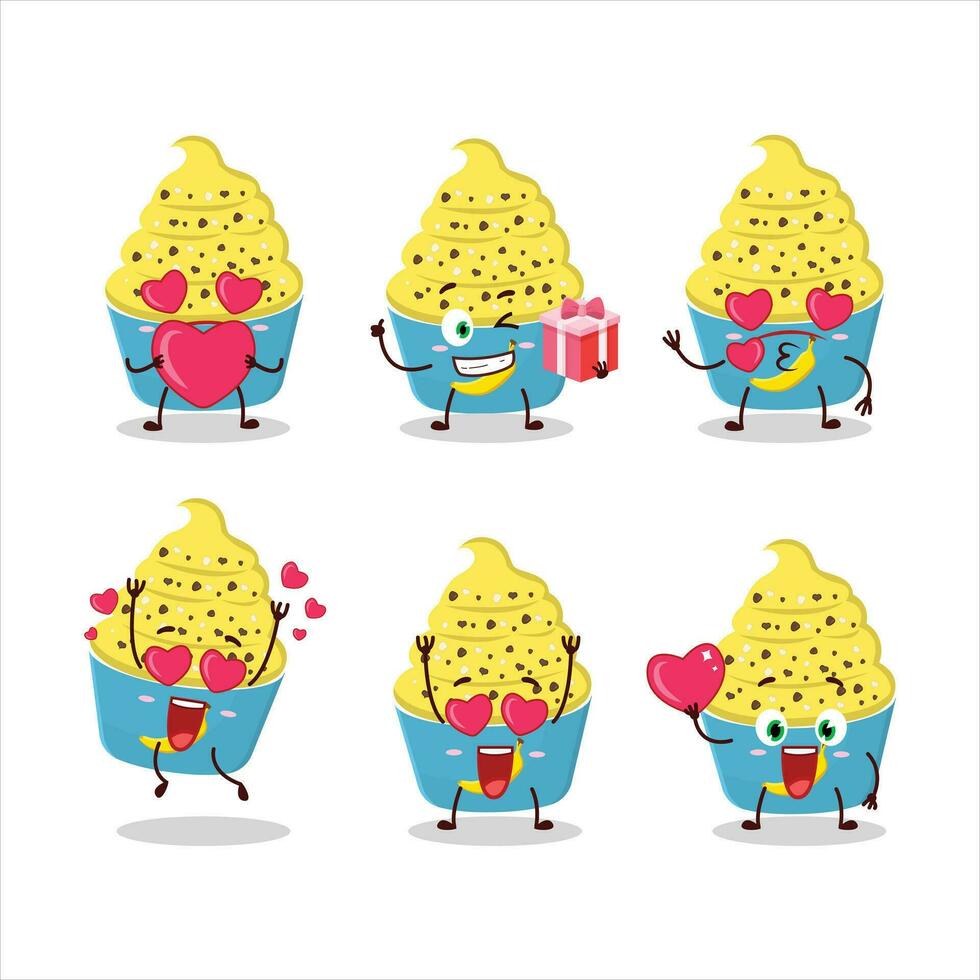 Ice cream banana cup cartoon character with love cute emoticon vector