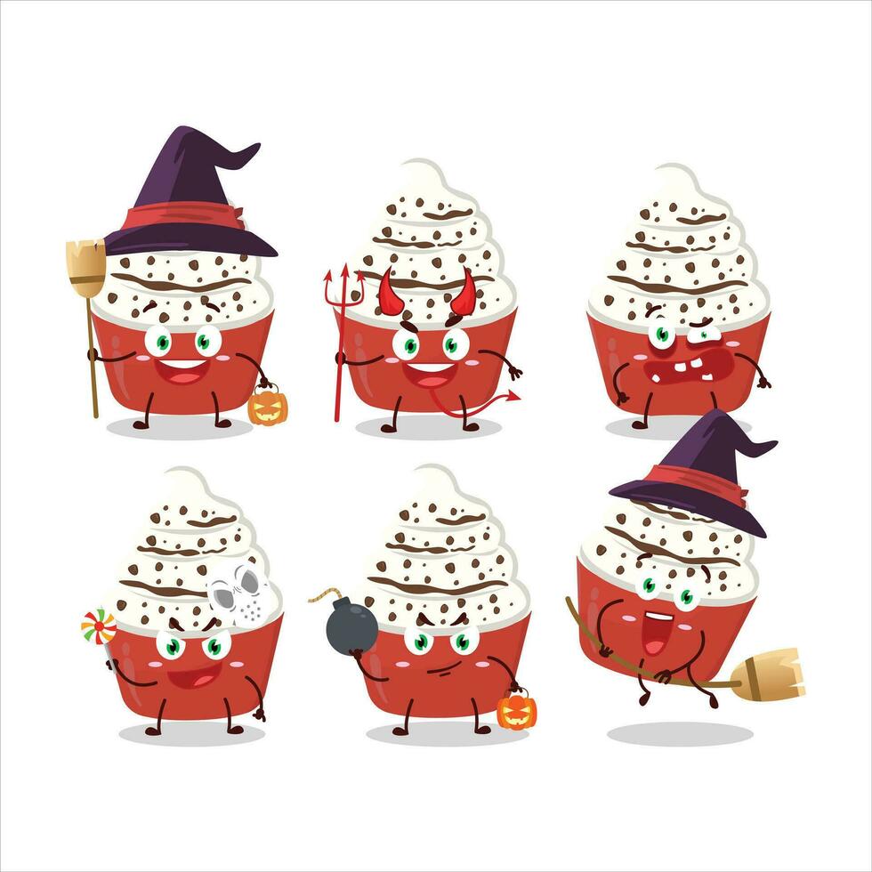 Halloween expression emoticons with cartoon character of ice cream vanilla cup vector