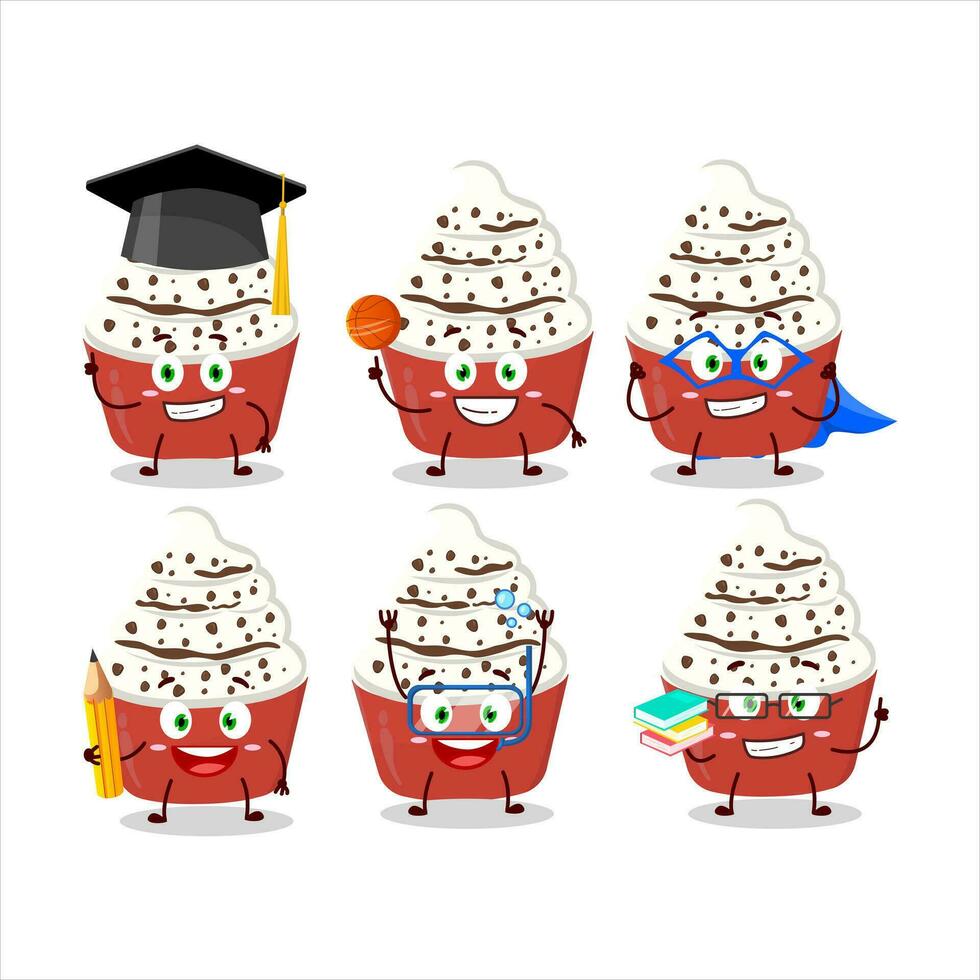 School student of ice cream vanilla cup cartoon character with various expressions vector
