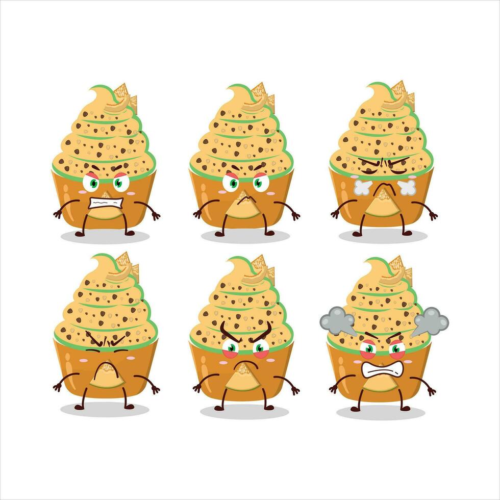 Ice cream melon cup cartoon character with various angry expressions vector