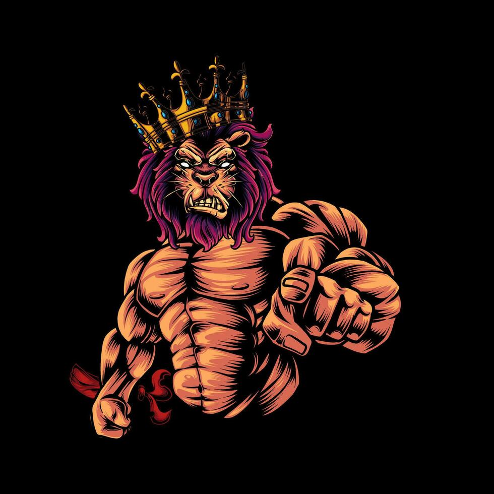 Strong and fierce lion bodybuilder vector