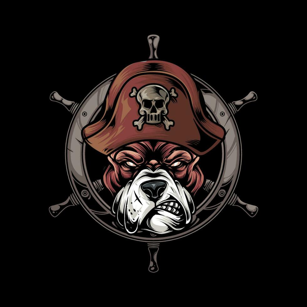 head of a ferocious Bulldog wearing accessories vector