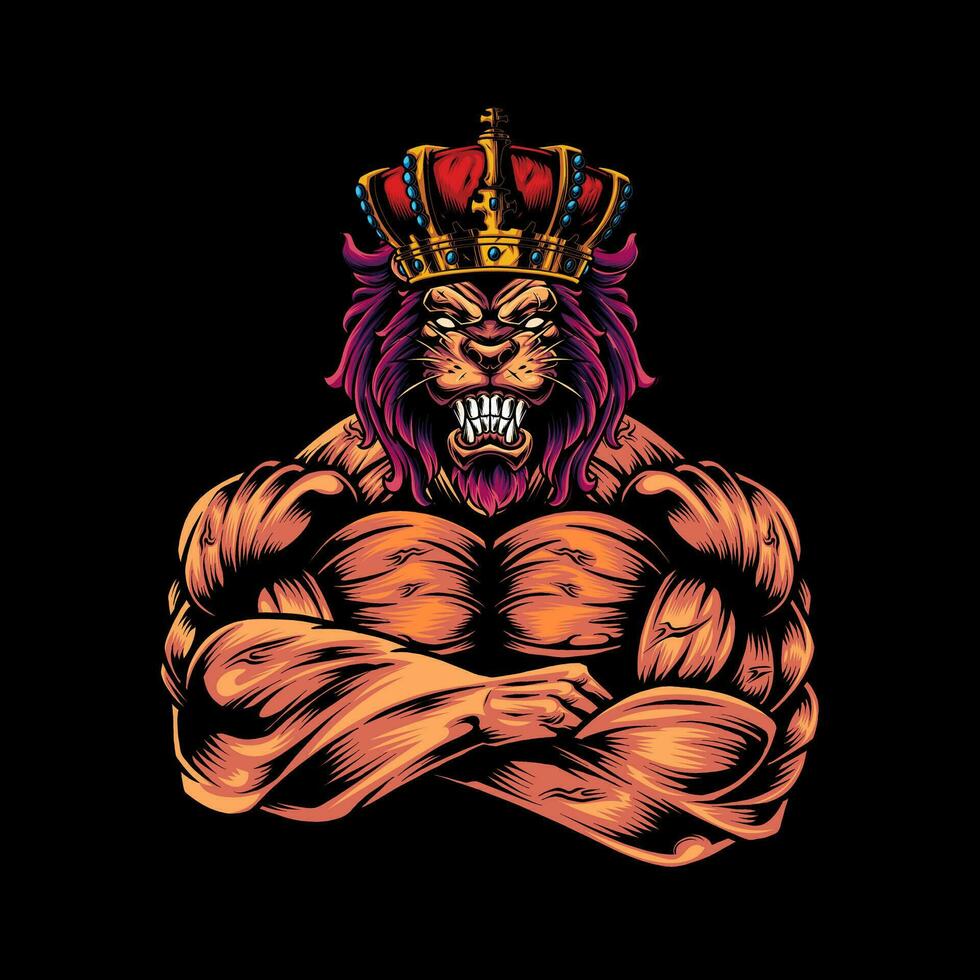 Strong and fierce lion bodybuilder vector