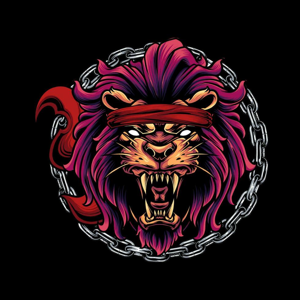 Head of a ferocious lion wearing accessories vector