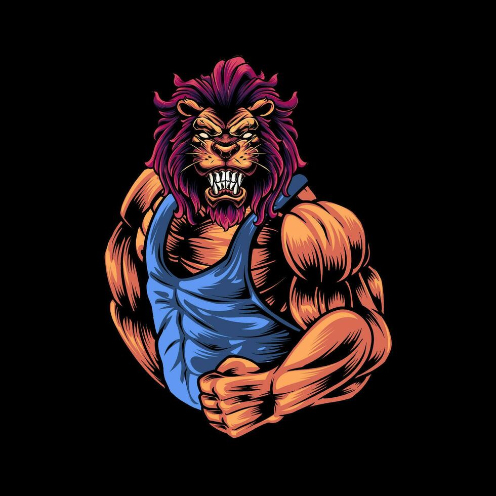 Strong and fierce lion bodybuilder vector